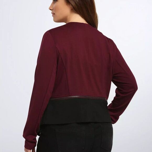 Torrid Color Block Shawl Collar Blazer Cardigan Black & Maroon Red 2X #10416601 - Picture 2 of 10